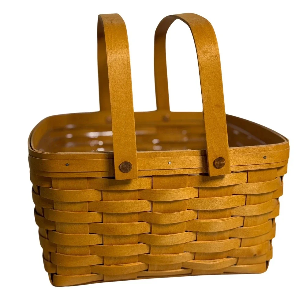 VTG Longaberger Basket Woven Wood Brown Picnic Storage Liner Riser 2002